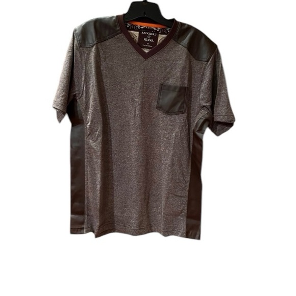 NWT Knockout Jeans Men’s Faux Leather Color Block Tee Shirt - Picture 2 of 11